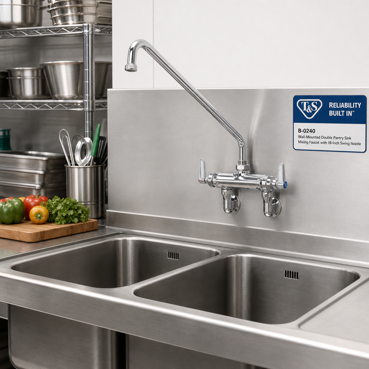 Product image #2 for T&S Brass B-0240 Wall-Mounted Double Pantry Sink Mixing Faucet with 18-Inch Swing Nozzle