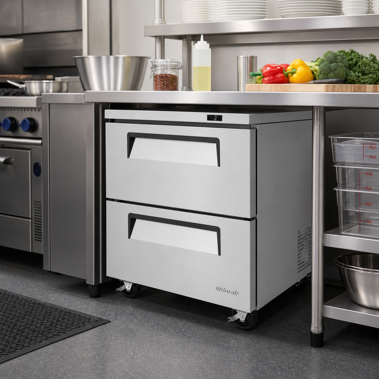 Product image #2 for Turbo Air Super Deluxe Two-Drawer Undercounter Freezer, 27-1/2" W, 6.8 Cu. Ft., Self-Contained Rear-Mount