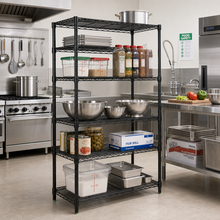 Product image #2 for Quantum 24 x 24 x 74 Inch Black Epoxy Antimicrobial Wire Shelving Starter Kit with 5 Shelves