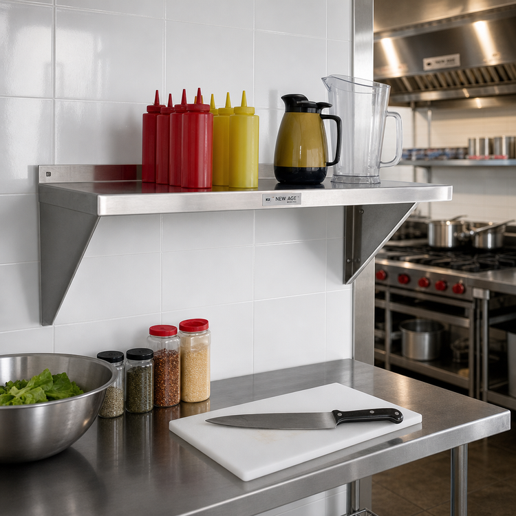 Product image #2 for New Age NS793 Heavy-Duty Solid Wall-Mounted Shelf, 48" W x 15" D, 12 Gauge Aluminum