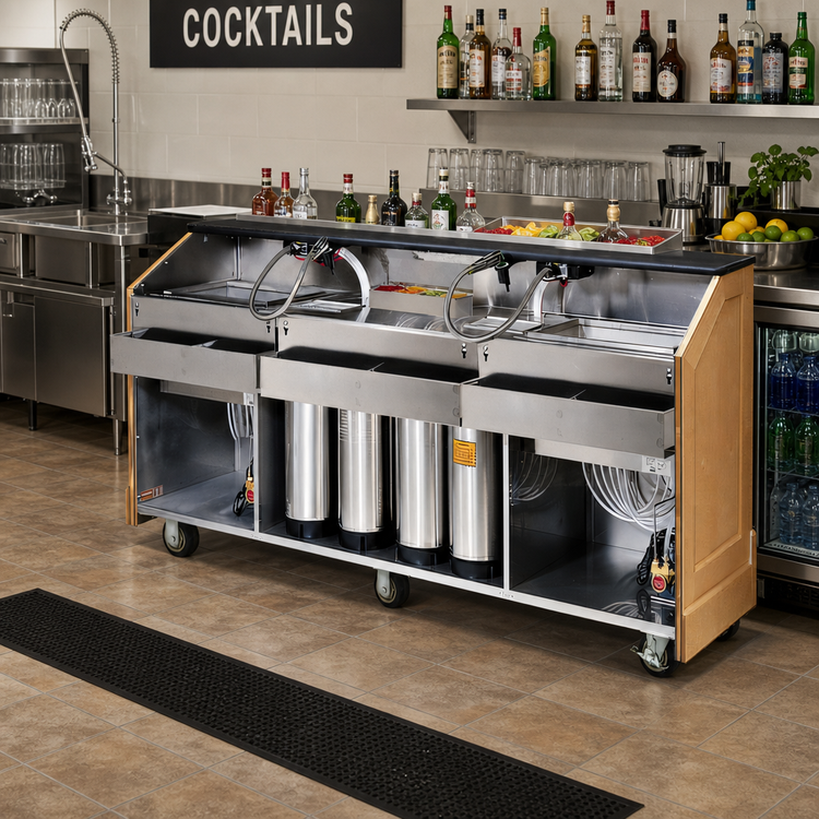 Product image #2 for Executive Series 95-Inch Portable Pre-Mix/Post-Mix Bar with Dual Ice Bins and Solid Surface Top