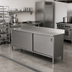 Thumbnail image #2 for John Boos 108 x 24 Inch Enclosed Work Table with Cabinet Base, Hinged Doors, 14-Gauge 300 Series Stainless Steel Top, 5 Inch Backsplash