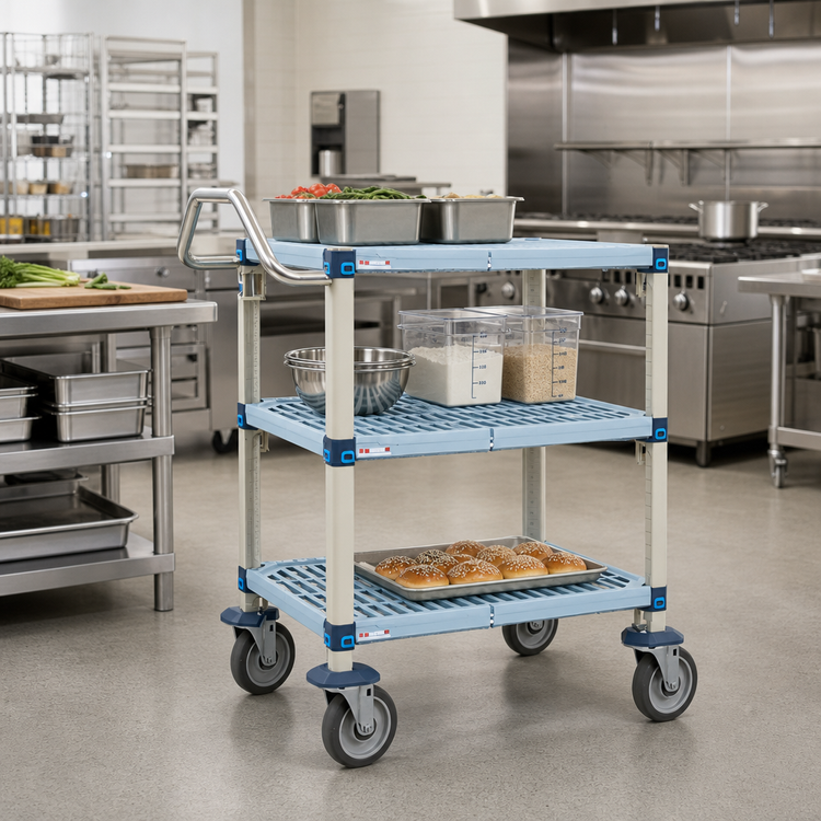 Product image #2 for MetroMax Q 24"W x 36"D x 40"H 3-Shelf Polymer Utility Bus Cart, 900 lb Capacity, Microban