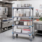 Thumbnail image #2 for Quantum Millenia QPM184274VS-4 Mobile Gray Polymer Shelving Starter Unit, 42"W x 18"D x 74"H, 4 Open Grid Shelves