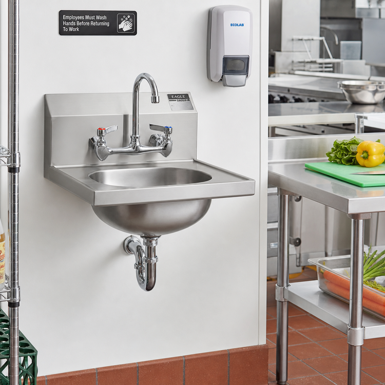 Product image #2 for Eagle Group Wall-Mount Stainless Steel Hand Sink with 8-Inch OC Gooseneck Faucet and Basket Drain