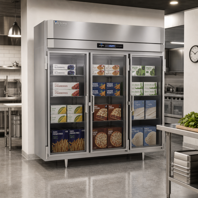 Product image #3 for Victory UltraSpec V-Core Powered 3-Section Glass Door Reach-In Freezer, 70.1 Cu. Ft.