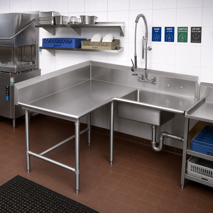 Product image #2 for John Boos Pro-Bowl L-Shaped Corner Soiled Dishtable, Left-to-Right, 60 x 108 Inches, 16-Gauge Stainless Steel