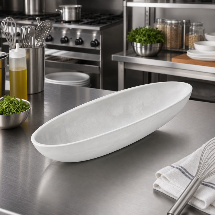 Product image #2 for American Metalcraft Translucence Collection Medium Oblong Resin Boat Bowl, 47.5 oz., White Swirl