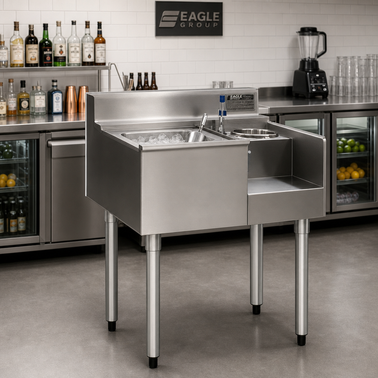 Product image #2 for Eagle Group 2200 Series 50-Inch Underbar Ice Bin/Cocktail Station with 7-Circuit Cold Plate and Right Blender Recess
