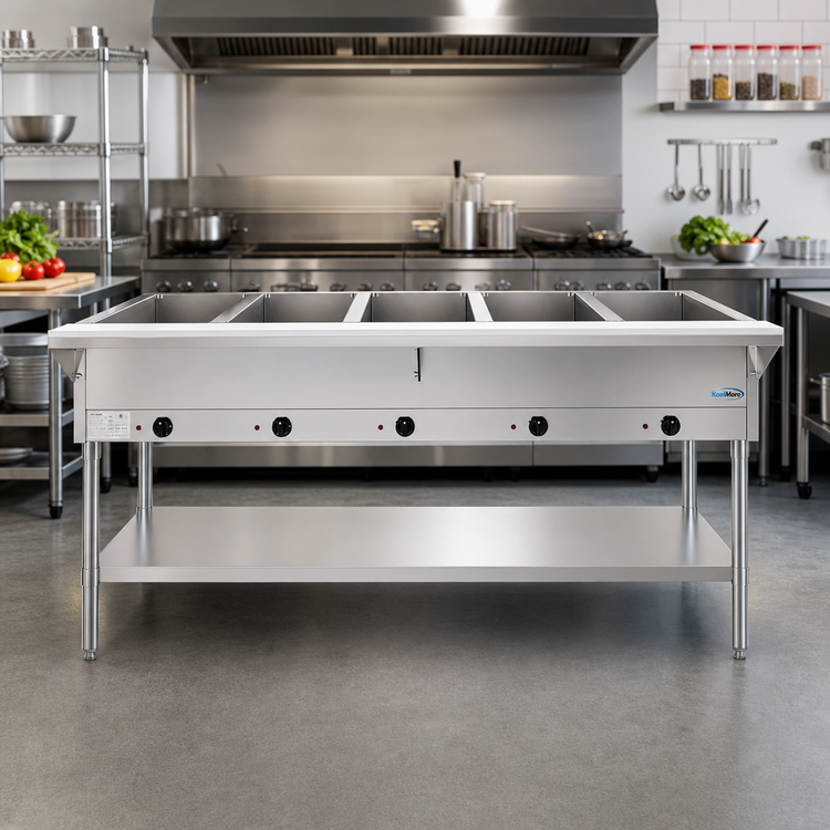 Product image #2 for KoolMore Five-Pan Open Well Electric Steam Table with Undershelf