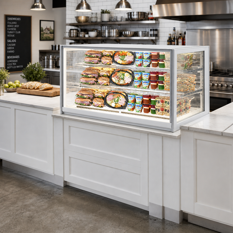 Product image #2 for Federal Industries Italian Glass Drop-In Refrigerated Counter Display Case, 60 Inch Wide, 2-Tier Shelves