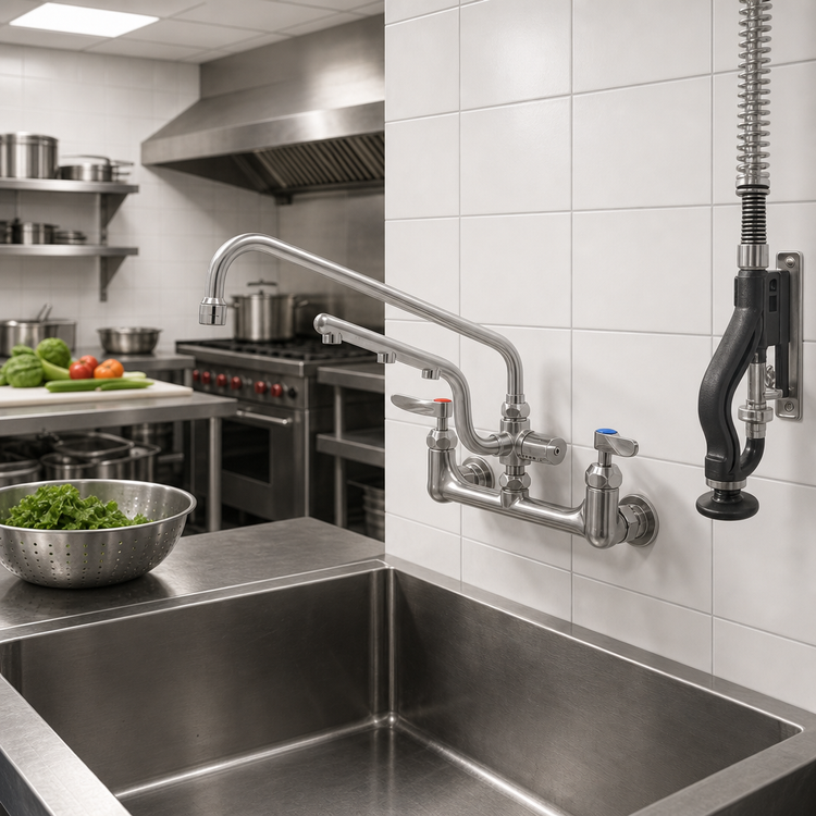 Product image #3 for UltraRinse 8-Inch Centers Wall-Mount Pre-Rinse Mixing Faucet with 12-Inch Swing Nozzle