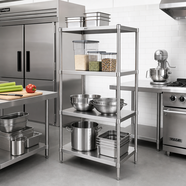 Product image #2 for John Boos Stainless Steel Dry Storage Stationary Shelving Unit with 3 Adjustable Shelves, 30 x 24 x 60 Inches