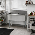 Thumbnail image #2 for Eagle Group 2148-2-16/3 Two-Compartment Utility Sink, 49-3/8 Inch W x 25 Inch D, 304 Stainless Steel, 8-Inch Backsplash, Galvanized Legs