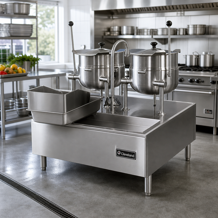 Product image #2 for Cleveland Range Stand-Mounted Direct Steam Kettle/Cabinet Assembly with (2) 12-Gallon Kettles
