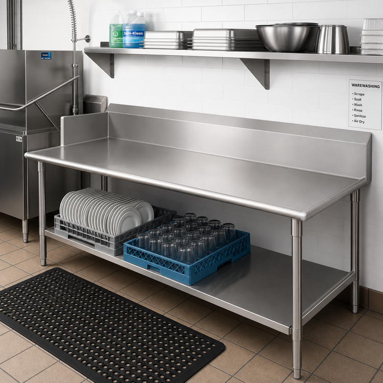 Product image #2 for John Boos Pro-Bowl Straight Clean Dishtable, 120-Inch x 30-Inch x 44-Inch, Right-to-Left, 16 Gauge 300 Series Stainless Steel
