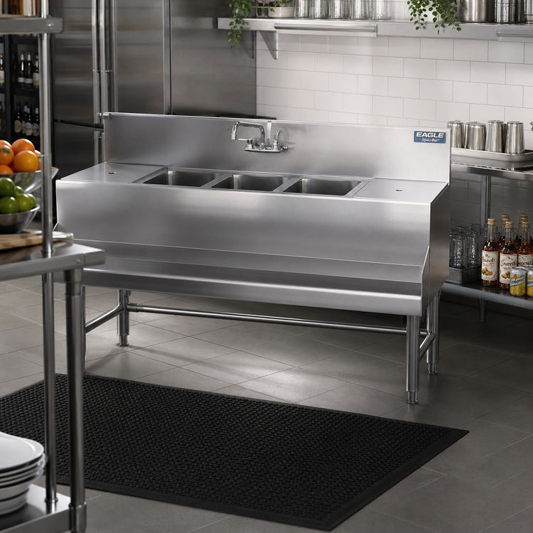 Product image #2 for Eagle Spec-Bar Three-Compartment Underbar Sink Unit with 30-Inch Right Drainboard and Faucet
