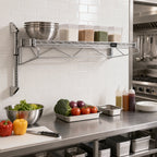 Thumbnail image #2 for Quantum WC14-CB1260C Wall-Mount Cantilever Wire Shelf, Single Tier, 60"W x 12"D, Chrome-Plated