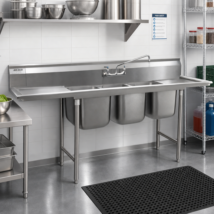 Product image #2 for Eagle Group 3-Compartment Stainless Steel Sink with Left Drainboard, 74-3/8 Inch Wide