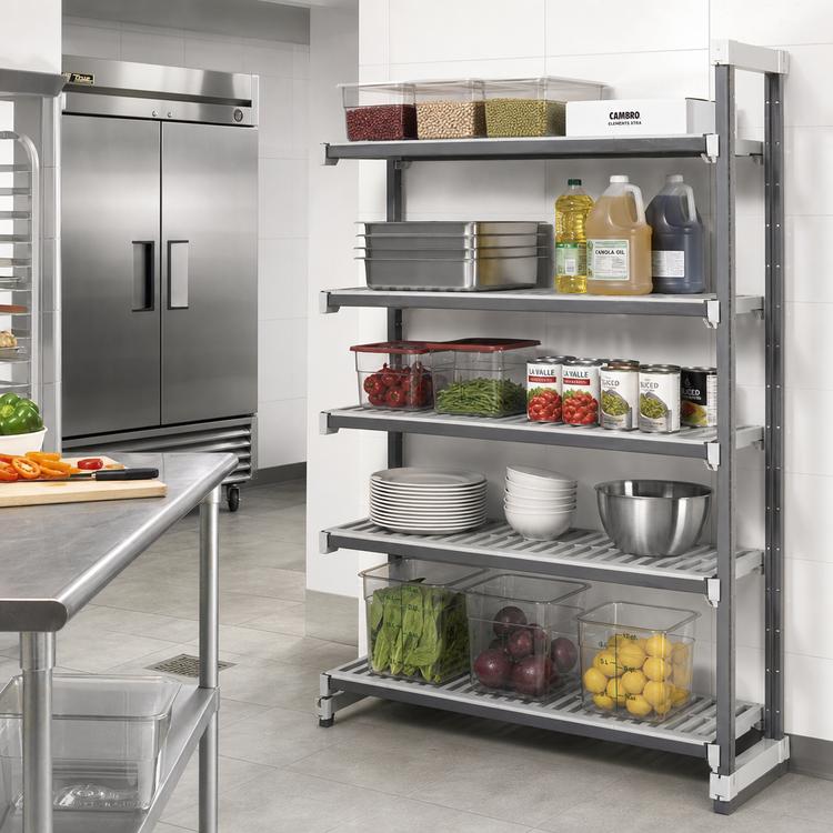 Product image #2 for Cambro Camshelving Elements XTRA 21 x 24 x 72 Inch 5-Tier Vented Stationary Add-On Polymer Shelving Unit, Speckled Gray