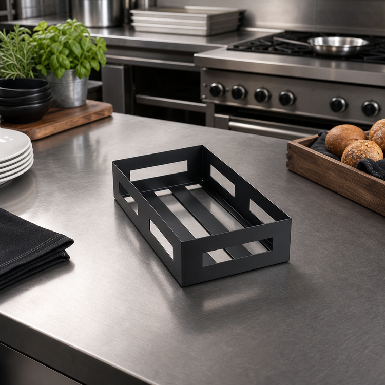 Product image #3 for American Metalcraft Black Stainless Steel Rectangular Serving Crate, 9-1/4 Inch Long
