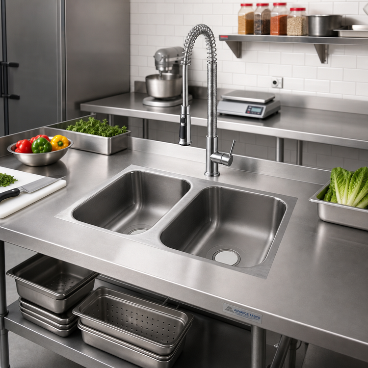 Product image #2 for Advance Tabco Smart Series™ 2-Compartment Undermount Sink Bowl, 14 x 16 x 12 Inch, 18 Gauge 304 Stainless Steel