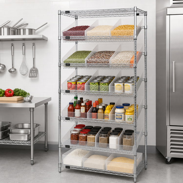 Product image #2 for Quantum Stationary Wire Shelving Bin Storage Unit with 18 Clear Bins, 36 x 18 x 74 Inches, Chrome Plated Finish