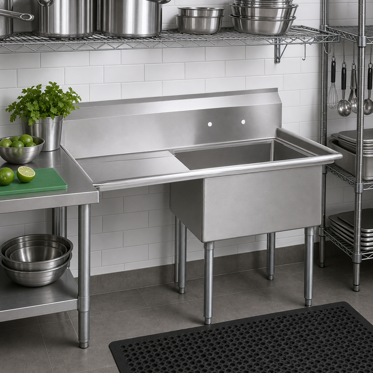 Product image #2 for BK Resources One-Compartment Sink with Left Drainboard, 18" x 24" x 14" Bowl