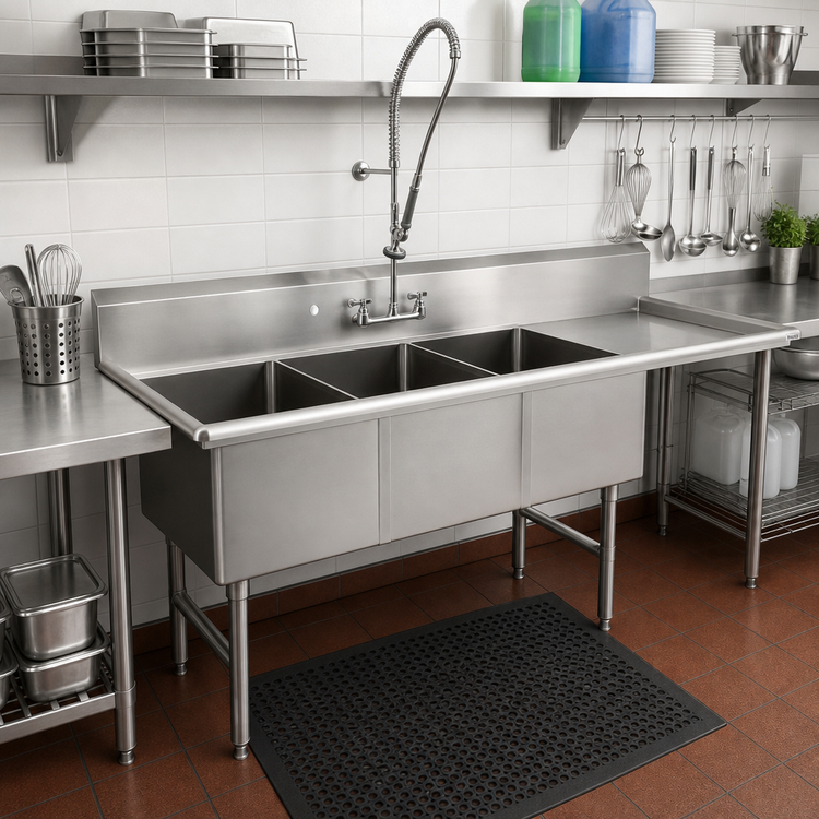 Product image #2 for John Boos B Series 3-Compartment Sink with 24-Inch Right Drainboard, 14-Inch Deep Bowls