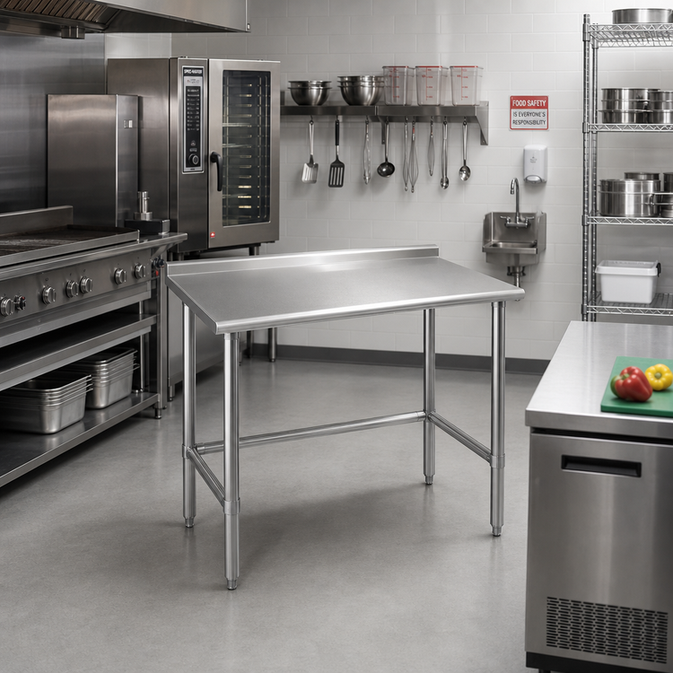 Product image #2 for Spec-Master 30 x 30 Inch Stainless Steel Work Table with 1-1/2 Inch Rear Upturn and Tubular Base