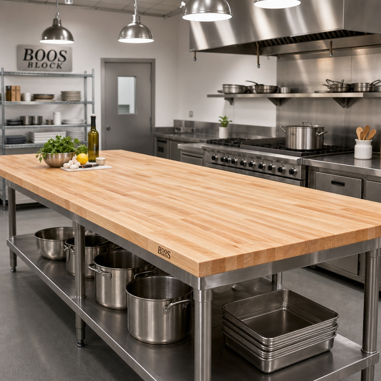 Product image #2 for John Boos Boos Block Blended Rail Edge Grain Maple Kitchen Countertop, 108 x 38 x 1-1/2 Inches, Oil Finish