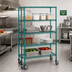 Thumbnail image #2 for Quantum 60 Inch Wide 4-Shelf Mobile Wire Shelving Cart with 5 Inch Casters, Green Epoxy Antimicrobial Finish