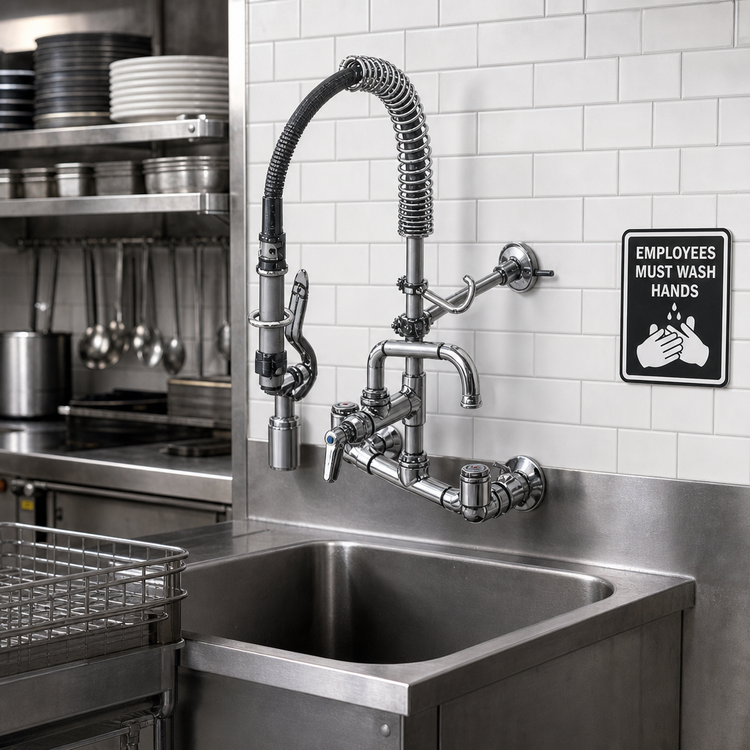 Product image #2 for T&S Brass MPY-8WLN-06 Mini Wall-Mount Pre-Rinse Faucet, 8-Inch Centers, 6-Inch Swing Nozzle, 0.65 GPM Spray Valve
