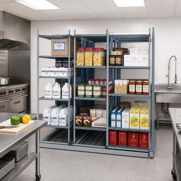 Product image #2 for MetroMax i qwikTRAK Double Deep High-Density Storage System Stationary End Unit Kit, 74-Inch Polymer Posts