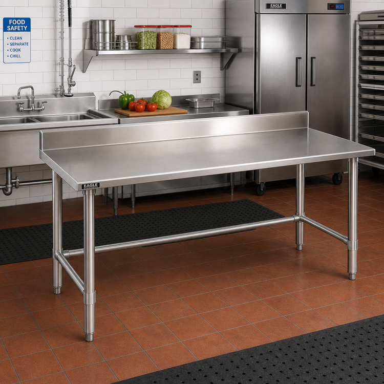 Product image #2 for Eagle Group Budget Series 108-Inch x 24-Inch Stainless Steel Work Table with 4-1/2-Inch Backsplash and Tubular Base