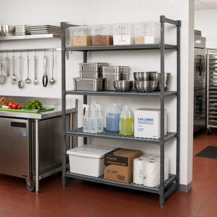 Product image #2 for Camshelving Basics Plus 4-Tier Add-On Polymer Shelving Unit, 18-Inch x 54-Inch x 84-Inch, Vented & Solid, Brushed Graphite