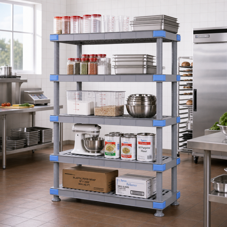 Product image #2 for Millenia 48"W x 21"D x 74"H Stationary Polymer Shelving Starter Unit with 5 Open Grid Shelves