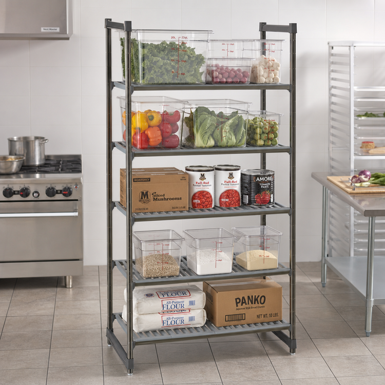 Product image #2 for Cambro Camshelving Basics Plus 5-Tier Stationary Vented Polymer Shelving Starter Unit, 24 x 30 x 84 Inches, Brushed Graphite