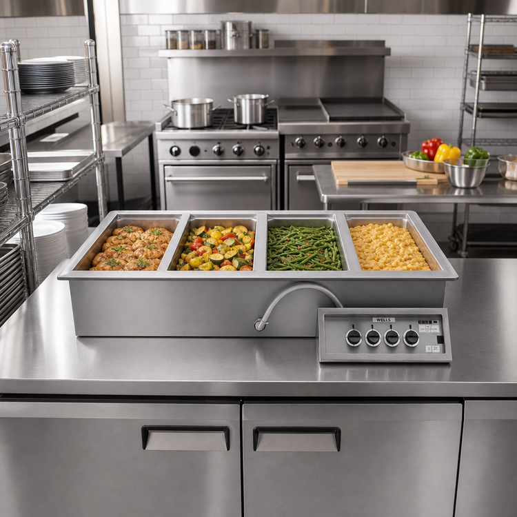 Product image #2 for Wells Built-In Electric Top-Mount Hot Food Well, 4 Full-Size Pan Openings, Wet/Dry Operation