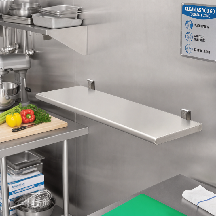 Product image #2 for Eagle Group Wall-Mount Drop Shelf, 30 Inch W x 10 Inch D, 3/4 Inch Thick 304 Stainless Steel
