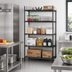 Thumbnail image #2 for Quantum 72 x 21 x 54 Inch Stationary Wire Shelving Starter Kit with 5 Shelves, Black Antimicrobial Epoxy Finish