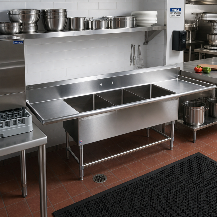 Product image #2 for John Boos Pro-Bowl 3-Compartment Stainless Steel Sink with 24-Inch Left and Right Drainboards, 14-Inch Deep Bowls