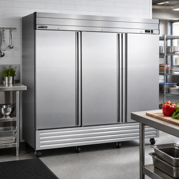 Product image #2 for Maxx Cold V-Series Three-Section Solid Door Reach-In Refrigerator, 65 Cu. Ft., Bottom-Mount