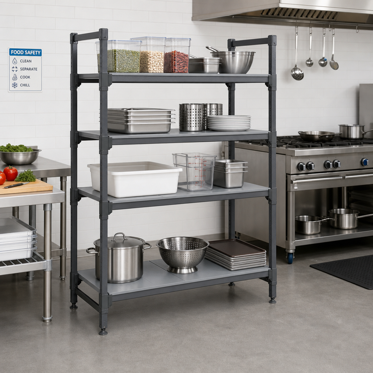 Product image #2 for Cambro Camshelving Basics Plus 5-Shelf Solid Shelf Kit, 24"W x 42"L, Brushed Graphite