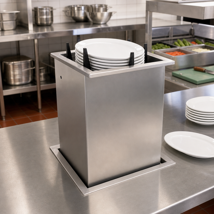 Product image #2 for Atlas Metal Drop-In Unheated Oval Platter Dispenser, 11-3/4 x 8-3/4 Inch Capacity, Enclosed Stainless Steel Frame