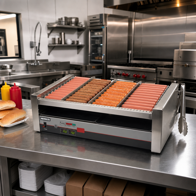 Product image #2 for Nemco Stainless Steel Digital Slanted Countertop Roller Grill with GripsIt Rollers, 30 Hot Dog Capacity