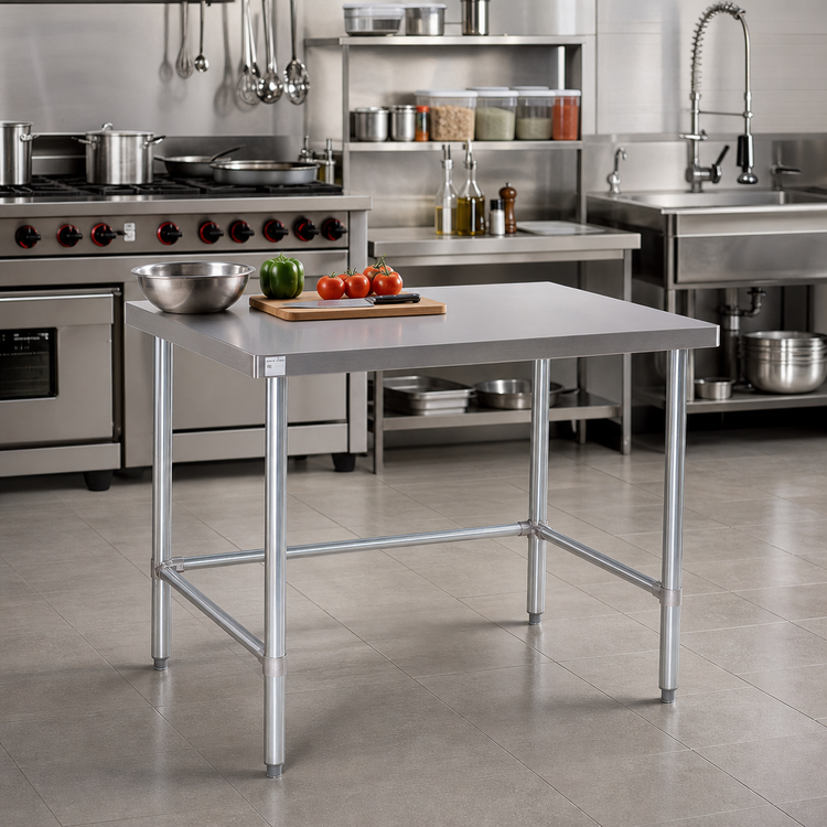 Product image #2 for 30 x 24-Inch 18-Gauge Stainless Steel Flat Top Open Base Work Table