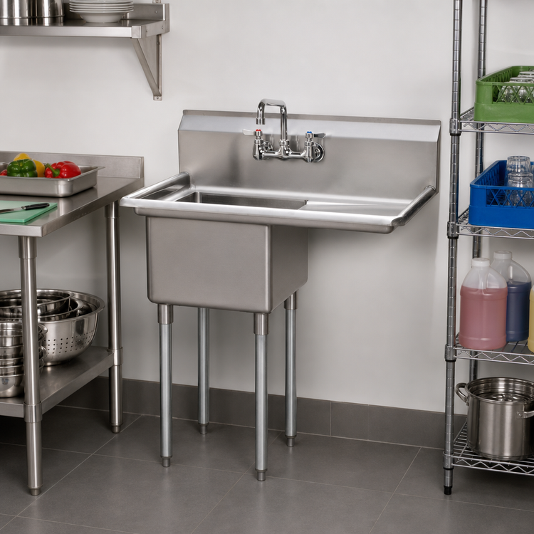 Product image #2 for Mixrite 1-Compartment Commercial Sink with Right-Hand Drainboard, 39" W x 24" D