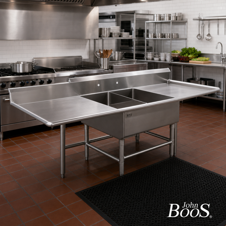 Product image #2 for John Boos Pro-Bowl 2-Compartment Platter Sink with Left and Right Drainboards, 14-Inch Deep Bowls