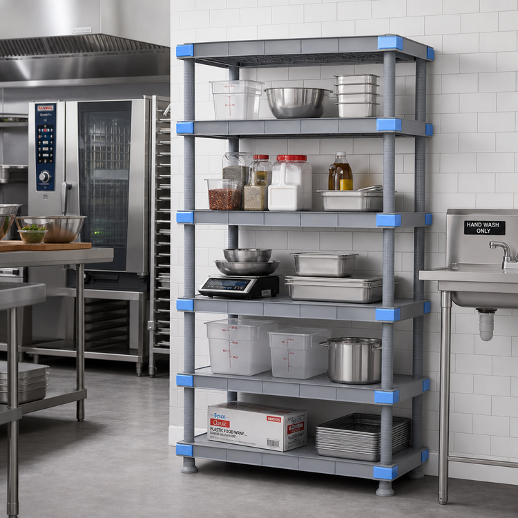 Product image #2 for Millenia 42-Inch Wide x 18-Inch Deep x 50-Inch High Stationary Polymer Shelving Starter Unit with 5 Solid Shelves, Gray